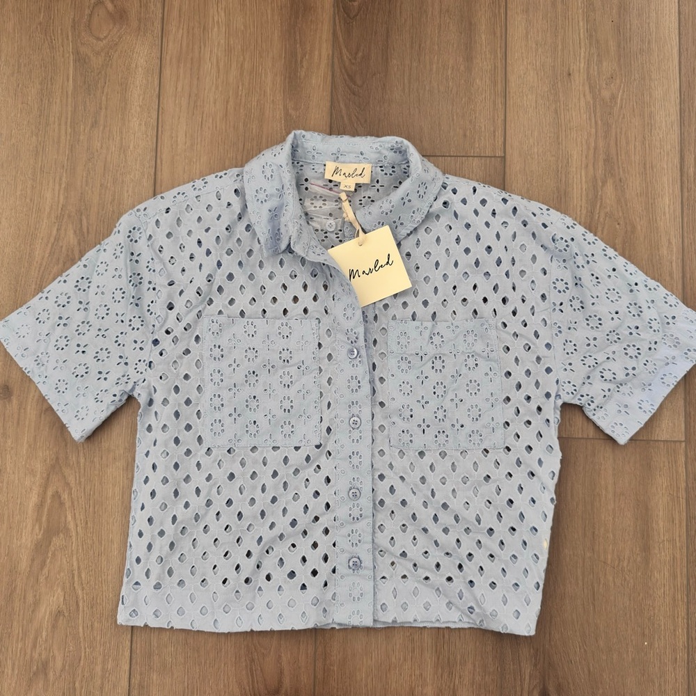 Mural Light Blue Eyelet Button-Up Shirt XS